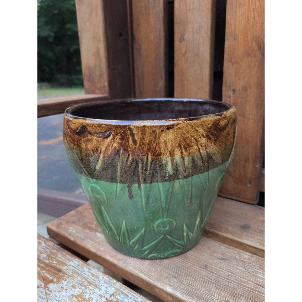 Vintage RRP Roseville Ohio Sunburst Sun & Moon Pottery Jardiniere Planter 10x9